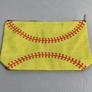 Canvas Cosmetic Bag, Girl Accessories, Pouch Organizer Yellow Softball